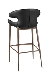 Quilted Bullhorn-Back Upholstered Bar Stool with Metal Legs