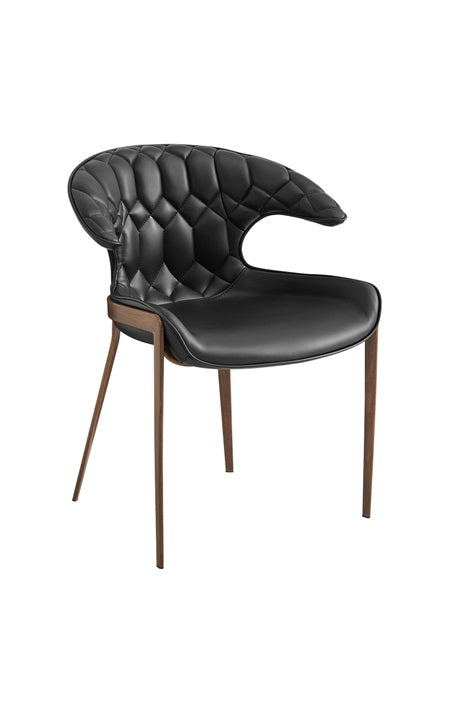 Quilted Bullhorn-Back Upholstered Dining Chair with Metal Legs