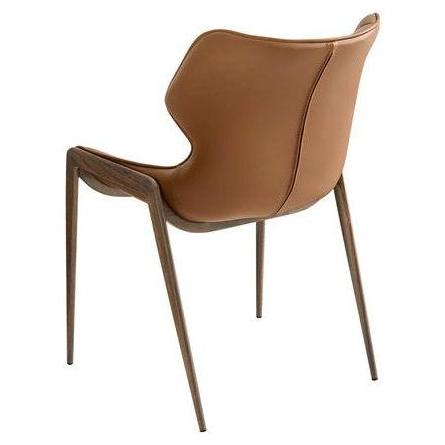 Indoor Modern Metal Dining Chair with Padded Brown Vinyl Seat