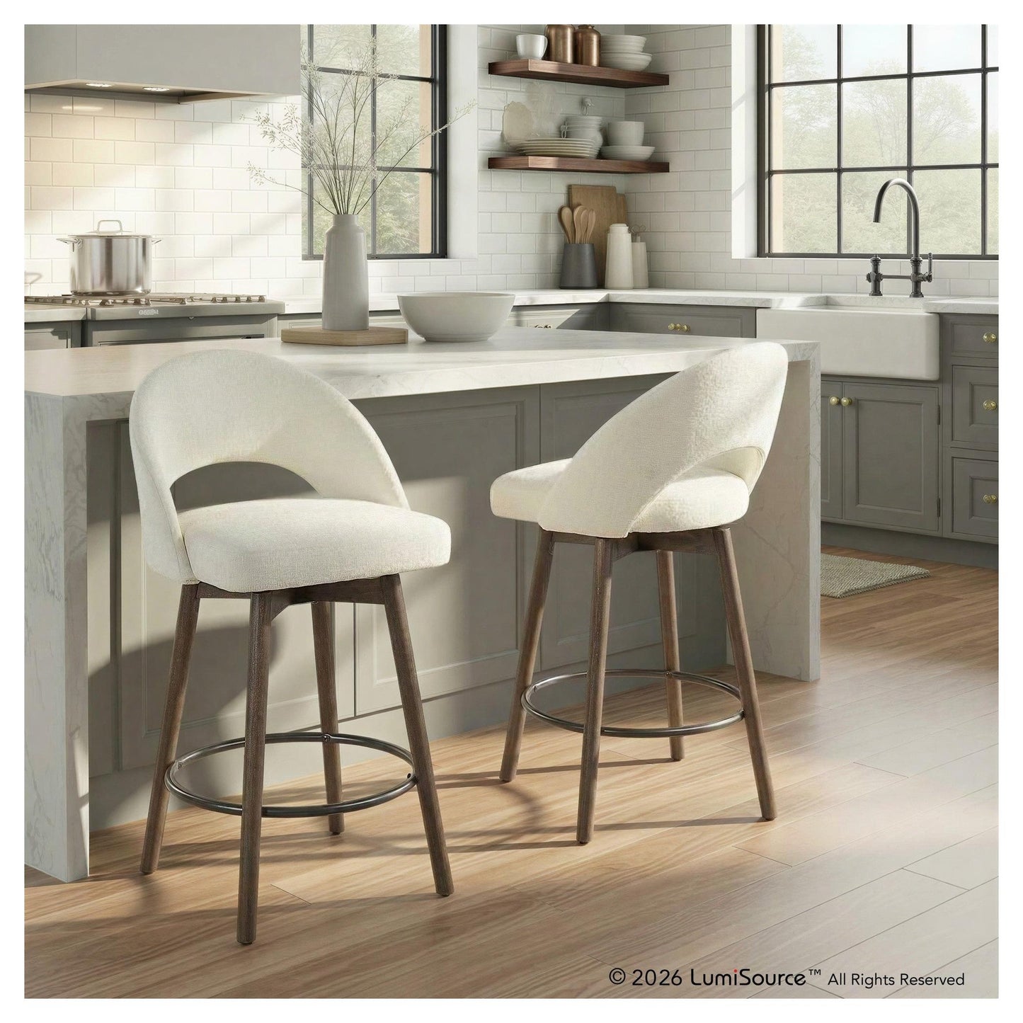Renee Upholstered 26" Fixed-Height Counter Stool - Set of 2