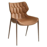 Indoor Modern Metal Dining Chair with Padded Brown Vinyl Seat
