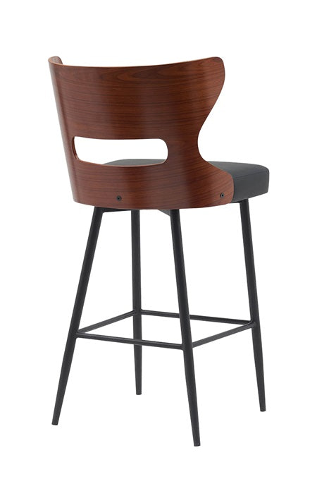 Stylish Modern Metal and Wood Bar Stool with Upholstered Seat
