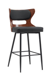 Stylish Modern Metal and Wood Bar Stool with Upholstered Seat