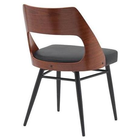 Indoor Metal Chair with Split Veneer Back and Black Vinyl Seat