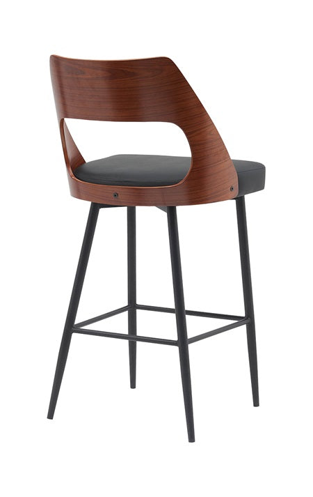 Indoor Metal Bar Stool with Split Veneer Back and Black Vinyl Seat