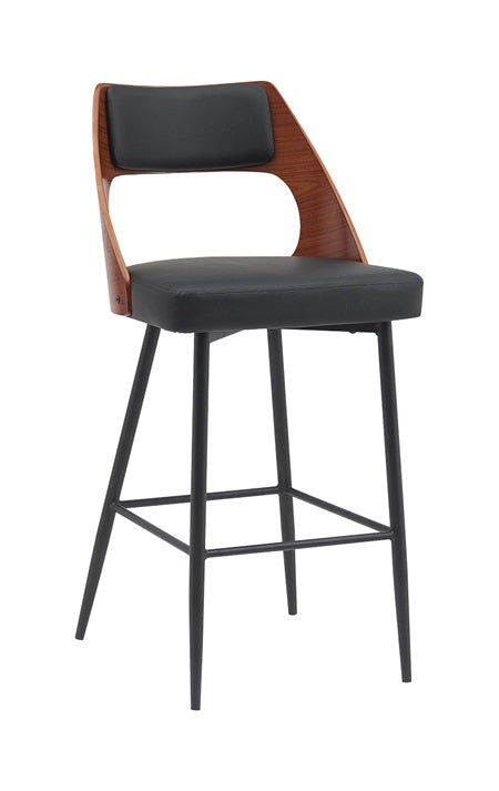 Indoor Metal Bar Stool with Split Veneer Back and Black Vinyl Seat