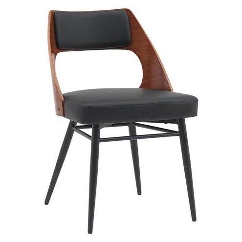 Indoor Metal Chair with Split Veneer Back and Black Vinyl Seat
