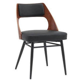 Indoor Metal Chair with Split Veneer Back and Black Vinyl Seat