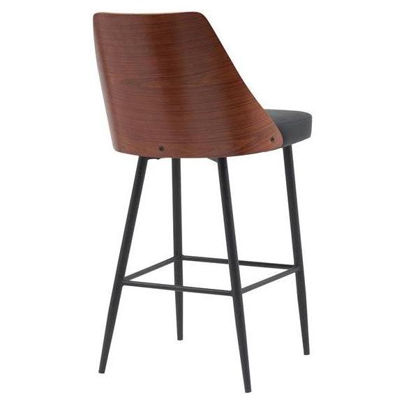 Urban Diamond-Tufted Metal Barstool with Veneer Backrest