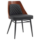 Urban Diamond-Tufted Metal Dining Chair with Veneer Backrest