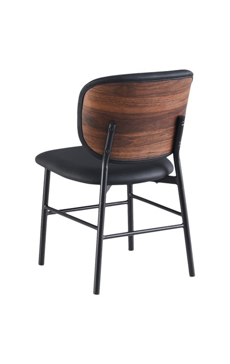 Modern Black Metal Dining Chair with Rounded Veneer Back and Padded Seat
