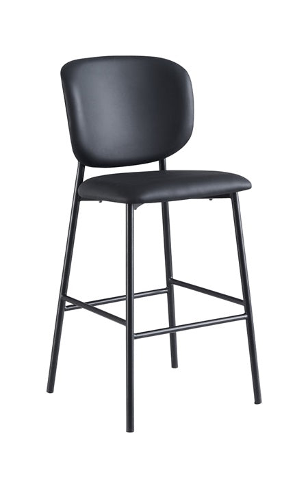 Modern Black Metal Bar Stool with Rounded Veneer Back and Padded Seat