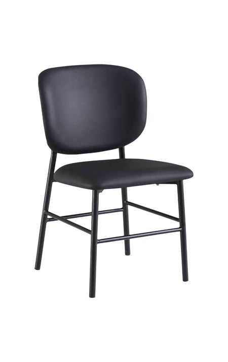 Modern Black Metal Dining Chair with Rounded Veneer Back and Padded Seat
