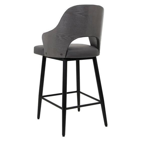 Marlow Black Metal Bar Stool with Dark Grey Upholstered Seat and Textured Back