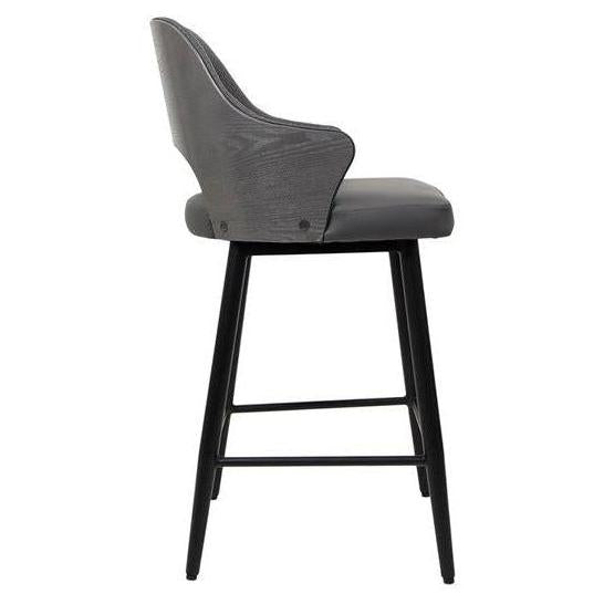 Marlow Black Metal Bar Stool with Dark Grey Upholstered Seat and Textured Back