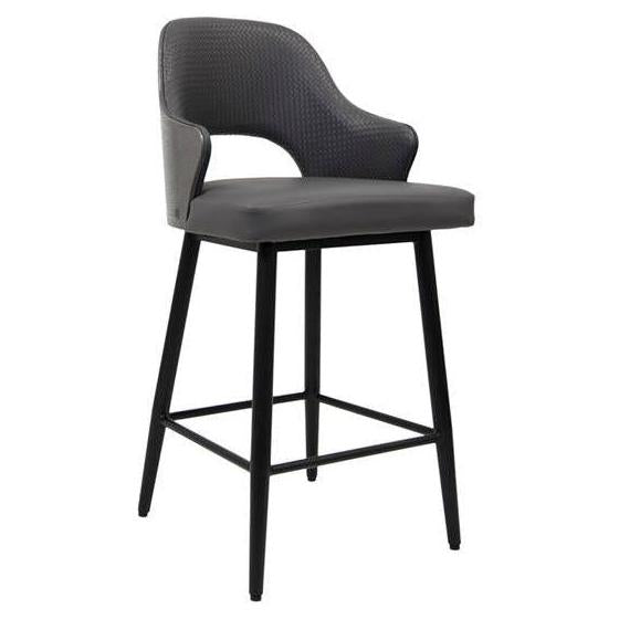 Marlow Black Metal Bar Stool with Dark Grey Upholstered Seat and Textured Back