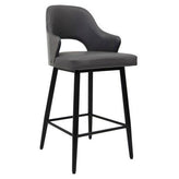 Marlow Black Metal Bar Stool with Dark Grey Upholstered Seat and Textured Back