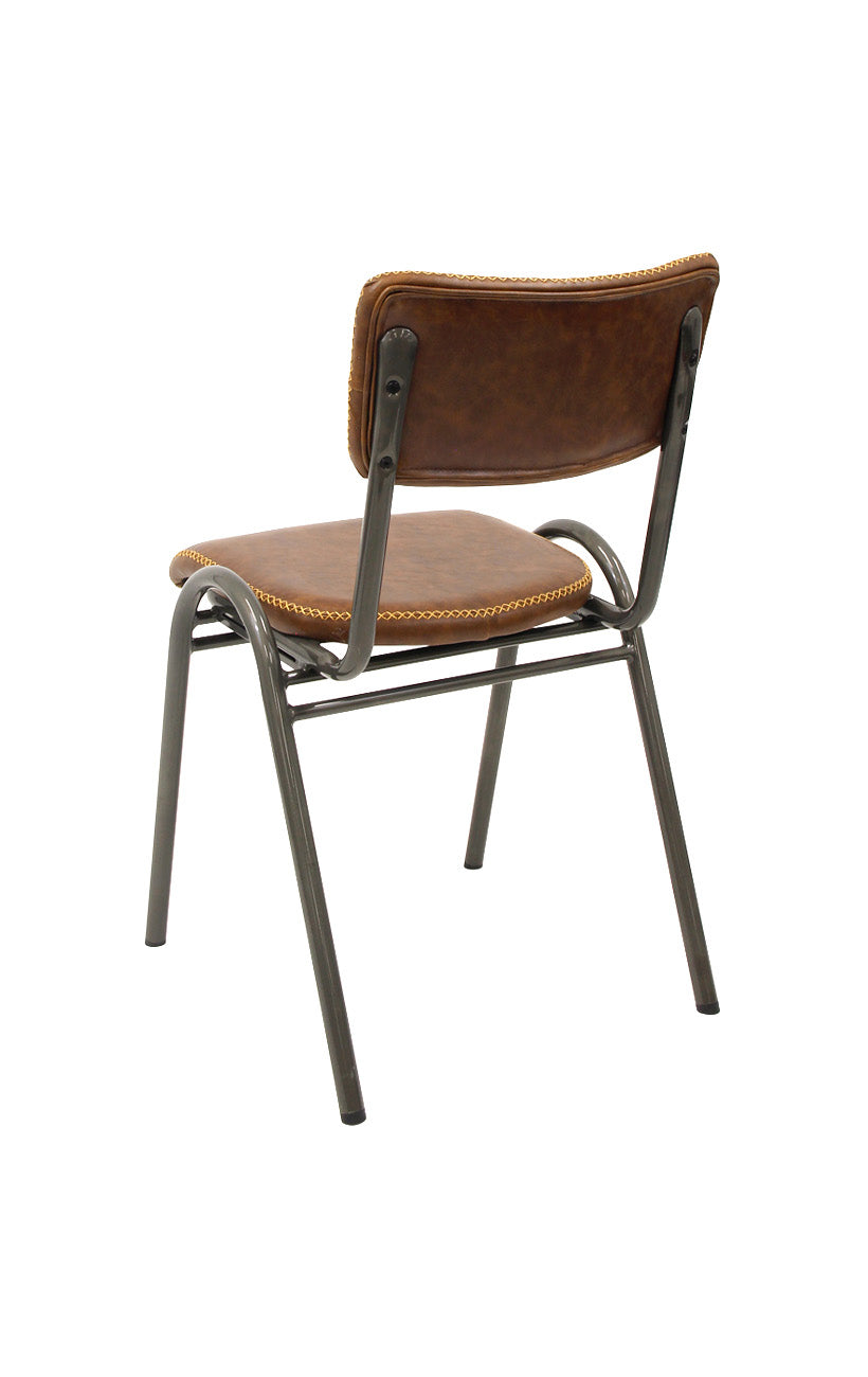 Lennox Industrial Metal Dining Chair with Brown Upholstered Seat and Back