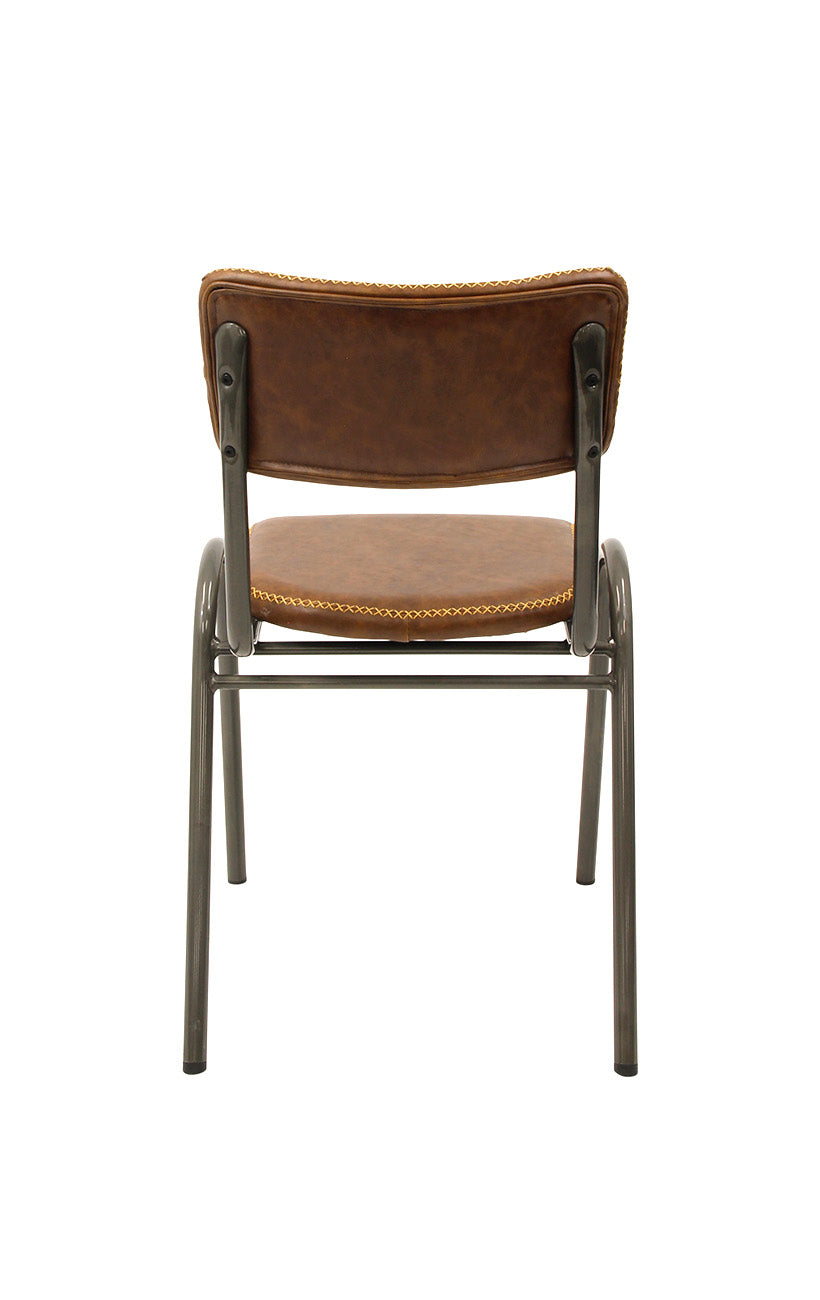 Lennox Industrial Metal Dining Chair with Brown Upholstered Seat and Back