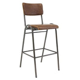 Lennox Industrial Metal Bar Stool with Brown Upholstered Seat and Back