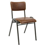 Lennox Industrial Metal Dining Chair with Brown Upholstered Seat and Back