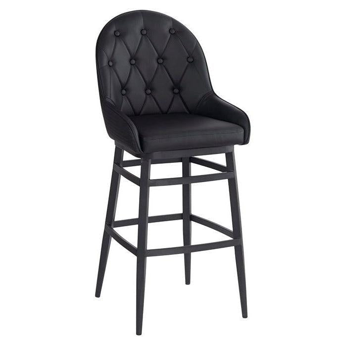 Laura Black Metal Bar Stool with Diamond-Tufted Back