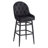 Laura Black Metal Bar Stool with Diamond-Tufted Back