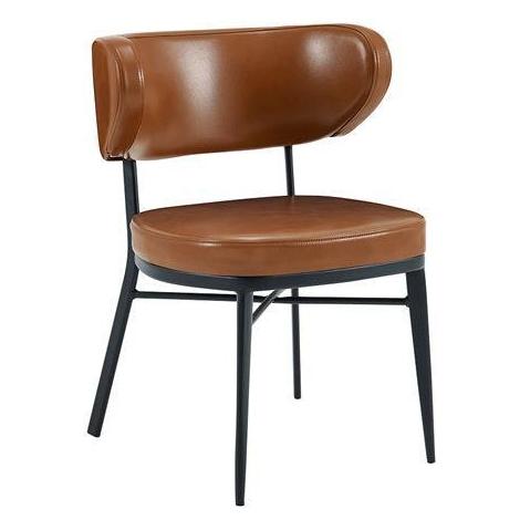 Indoor Metal Dining Chair with Brown Padded Vinyl Backrest