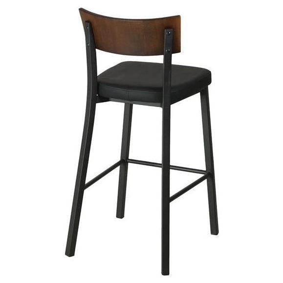Dawson Black Metal Bar Stool with Walnut Veneer Back