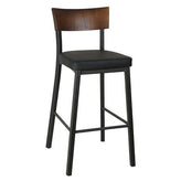 Dawson Black Metal Bar Stool with Walnut Veneer Back