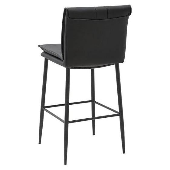 Larkin Black Metal Bar Stool with Vertical Stitch Upholstered Back