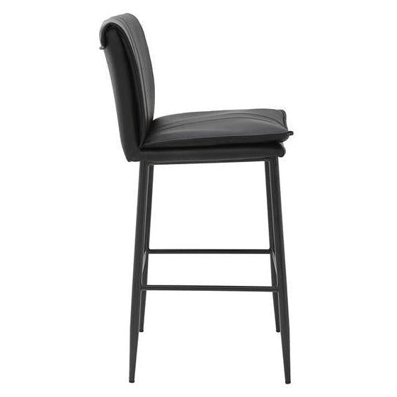 Larkin Black Metal Bar Stool with Vertical Stitch Upholstered Back