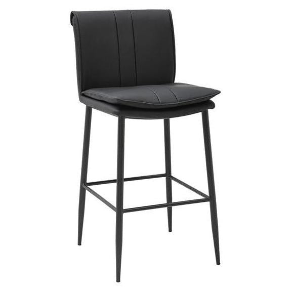 Larkin Black Metal Bar Stool with Vertical Stitch Upholstered Back