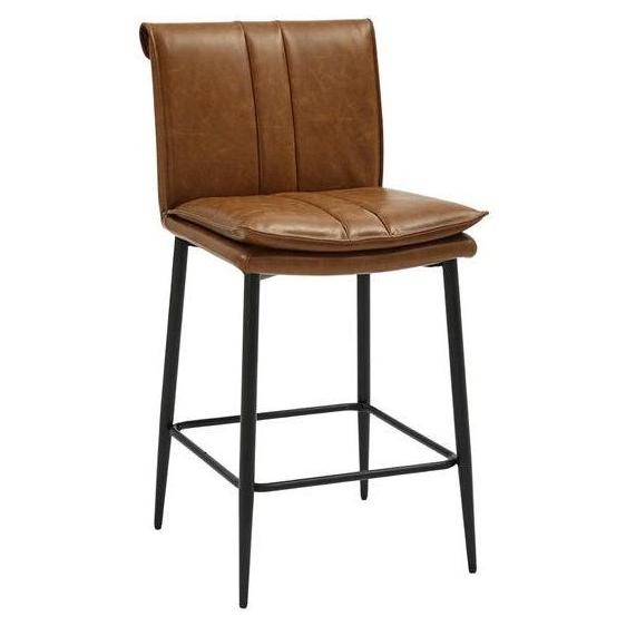 Larkin Black Metal Bar Stool with Vertical Stitch Upholstered Back