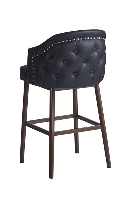 Sterling Walnut Metal Arm Bar Stool with Tufted Back