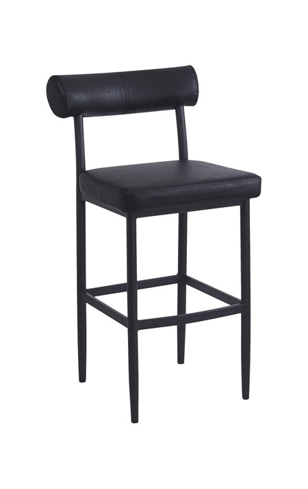 Crosby Black Metal Bar Stool with Cylindrical Upholstered Back
