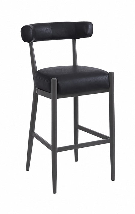 Crosby Black Metal Bar Stool with Cylindrical Upholstered Back