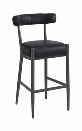 Crosby Black Metal Bar Stool with Cylindrical Upholstered Back