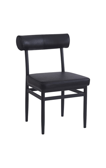 Crosby Black Metal Dining Chair with Cylindrical Upholstered Back