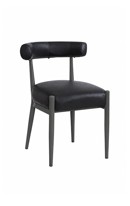 Crosby Black Metal Dining Chair with Cylindrical Upholstered Back