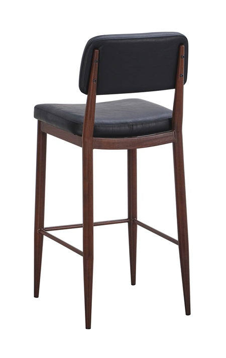 Dalton Walnut Metal Bar Stool with Padded Seat and Back