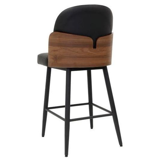 Orion Black Metal Bar Stool with Walnut Veneer Back