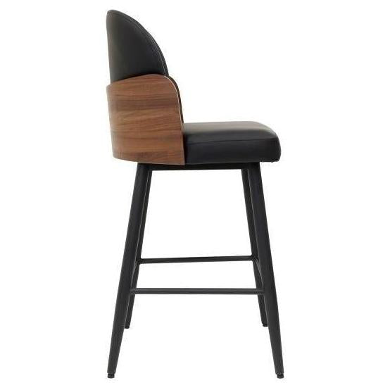 Orion Black Metal Bar Stool with Walnut Veneer Back