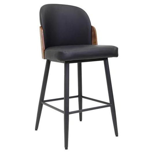 Orion Black Metal Bar Stool with Walnut Veneer Back