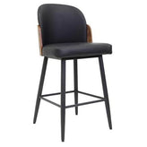 Orion Black Metal Bar Stool with Walnut Veneer Back