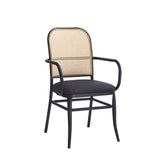 Metal Upholstered Arm Chair with Poly Woven Back & Black Vinyl Seat