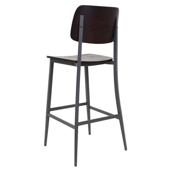 Denton Black Metal Bar Stool with Walnut Veneer Seat and Back