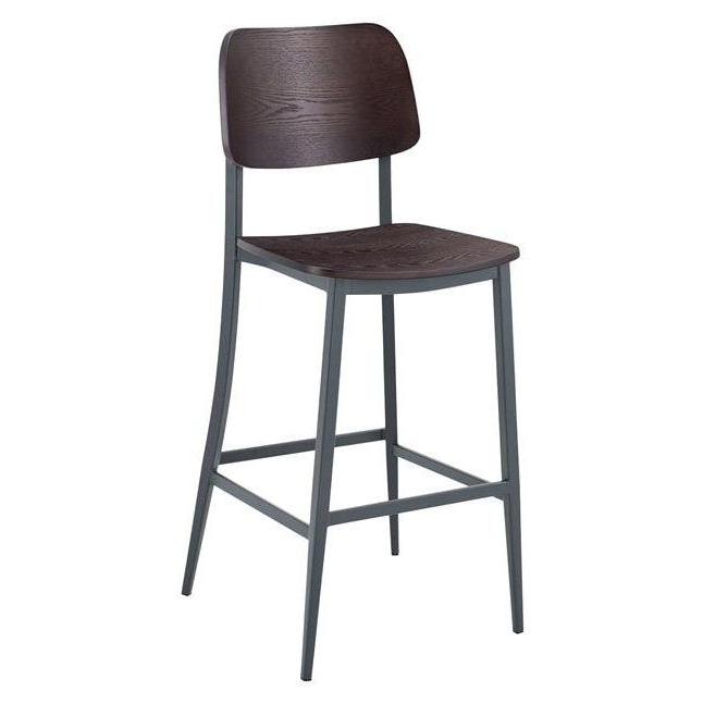 Denton Black Metal Bar Stool with Walnut Veneer Seat and Back