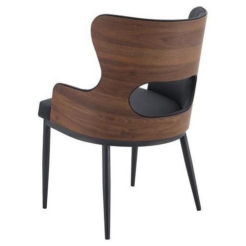 Sienna Black Metal Dining Arm Chair with Walnut Veneer Back