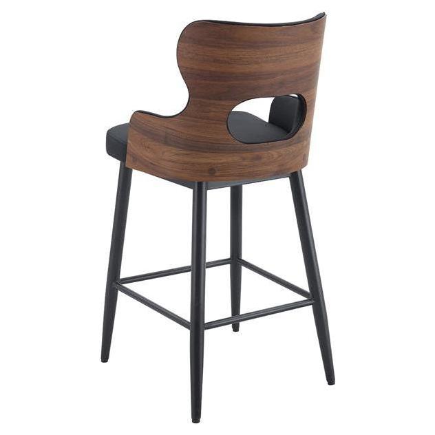 Sienna Black Metal Arm Bar Stool with Walnut Veneer Back